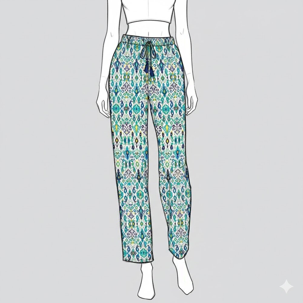 Tommy Bahama — Ikat Print Harem/Wide-Leg Pants with Navy Tassel Tie (S/P) - Picture 4 of 4